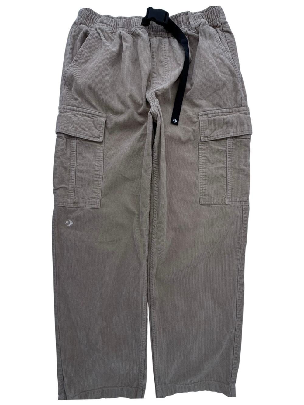 Converse Cargo Pants Men's Medium Beige Black Cotton Elastic Waist Excellent